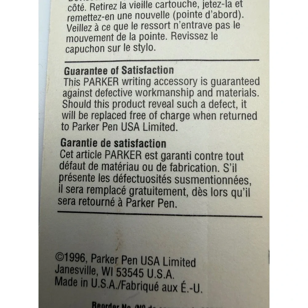 PARKER Ball Pen Refill‎ Black Ink Fine Point Genuine Long Lasting USA NOS 1996